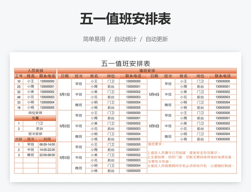 五一值班安排表