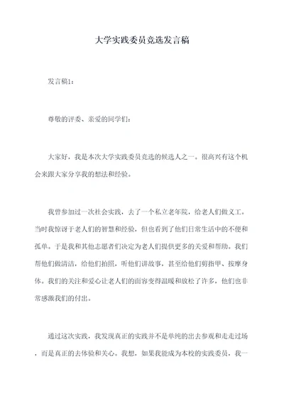 大学实践委员竞选发言稿