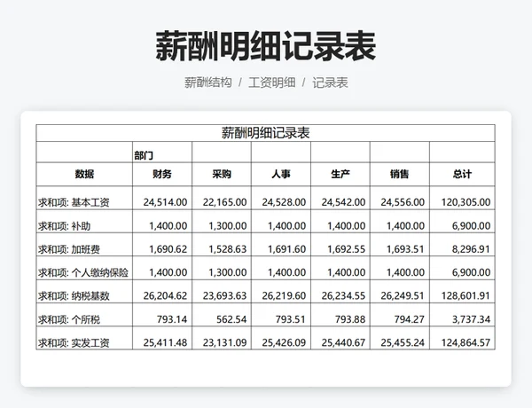 薪酬明细记录表