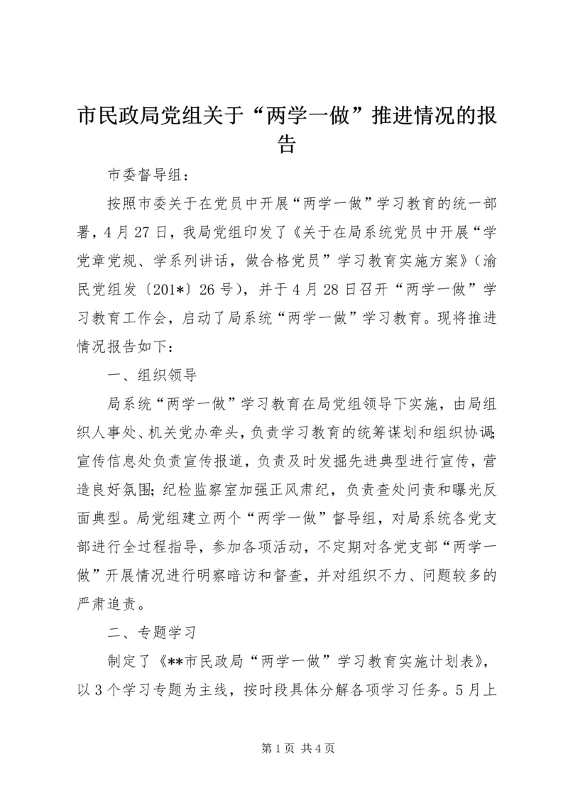 市民政局党组关于“两学一做”推进情况的报告.docx