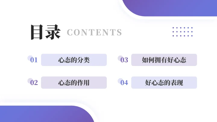 紫色渐变实用员工心态管理培训PPT模板