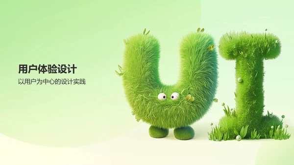 绿色3D风UI设计通用作品集PPT模板