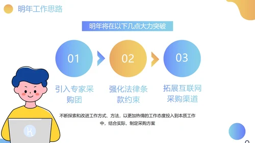 渐变蓝黄简约采购部年终总结工作报告PPT模板