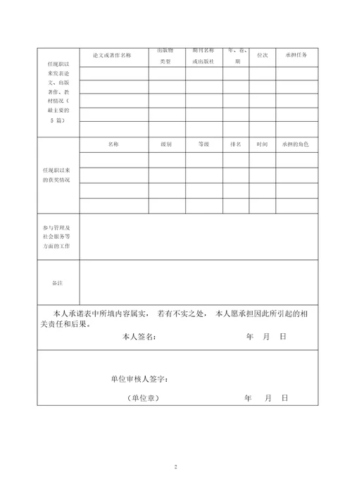 应聘专业技术职务人员任现职主要业绩审核表