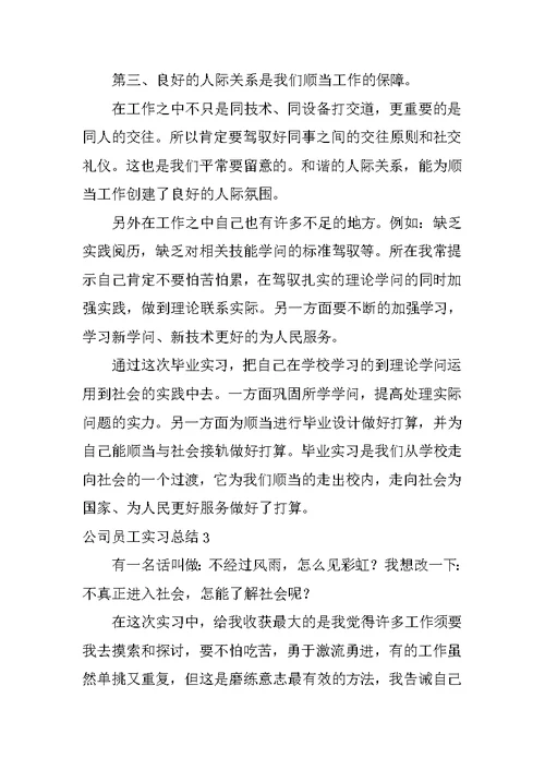 公司员工实习总结