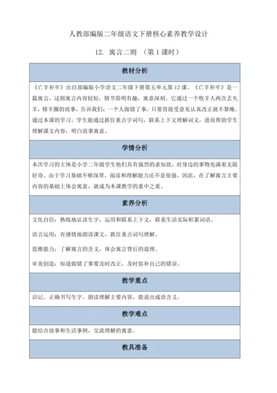 【核心素养】部编版语文二年级下册-12. 寓言二则 第1课时（教案含反思）