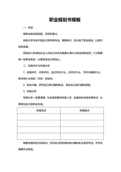 职业规划书word模板