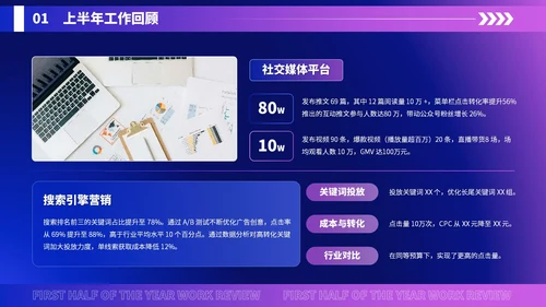 蓝紫色科技风科技企业员工年中总结PPT模版