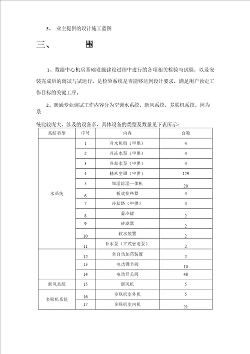 某IDC项目暖通设备单机试运行调试方案