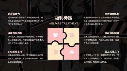 次元少女黑粉色简约风企业招聘PPT