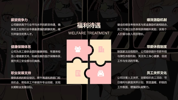 次元少女黑粉色简约风企业招聘PPT