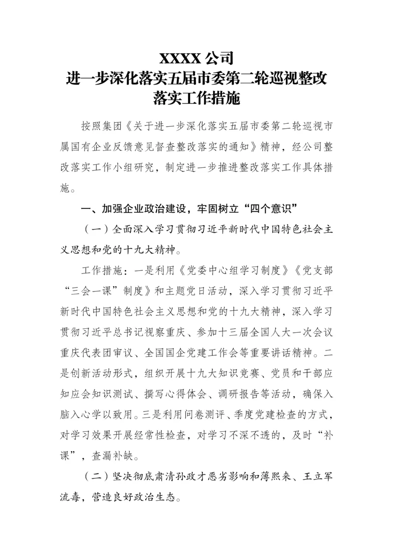 XX公司巡视整改落实工作措施.docx