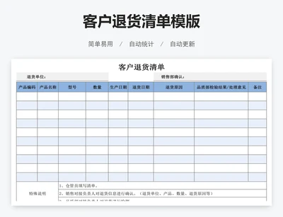 客户退货清单模版
