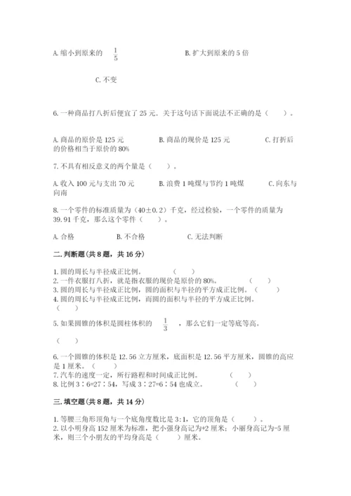 人教版六年级下册数学期末测试卷精品（预热题）.docx