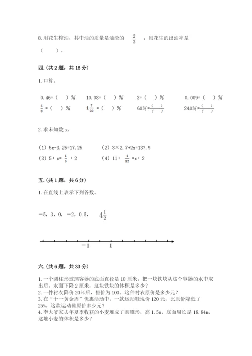 小学六年级下册数学摸底考试题【典优】.docx