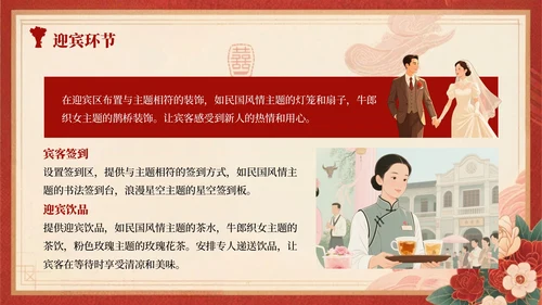 红色复古风七夕主题婚礼策划方案PPT模板