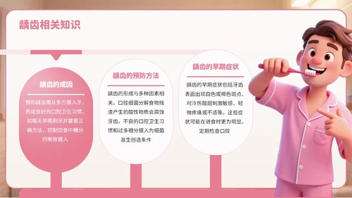 粉棕色卡通风爱牙日宣传PPT