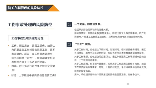 蓝橙黑三色简约风企业用工防范风险PPT