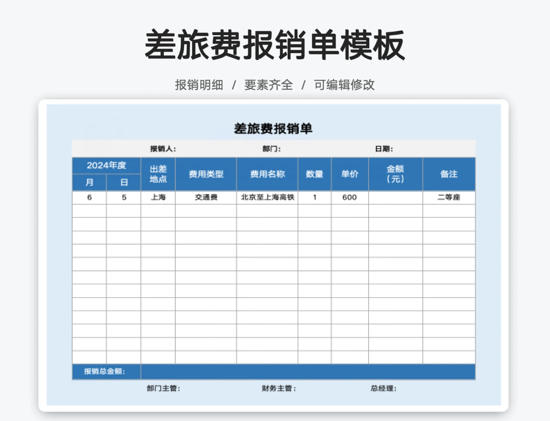 差旅费报销明细表