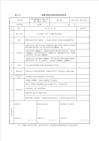 铝模支撑体系安全验收表