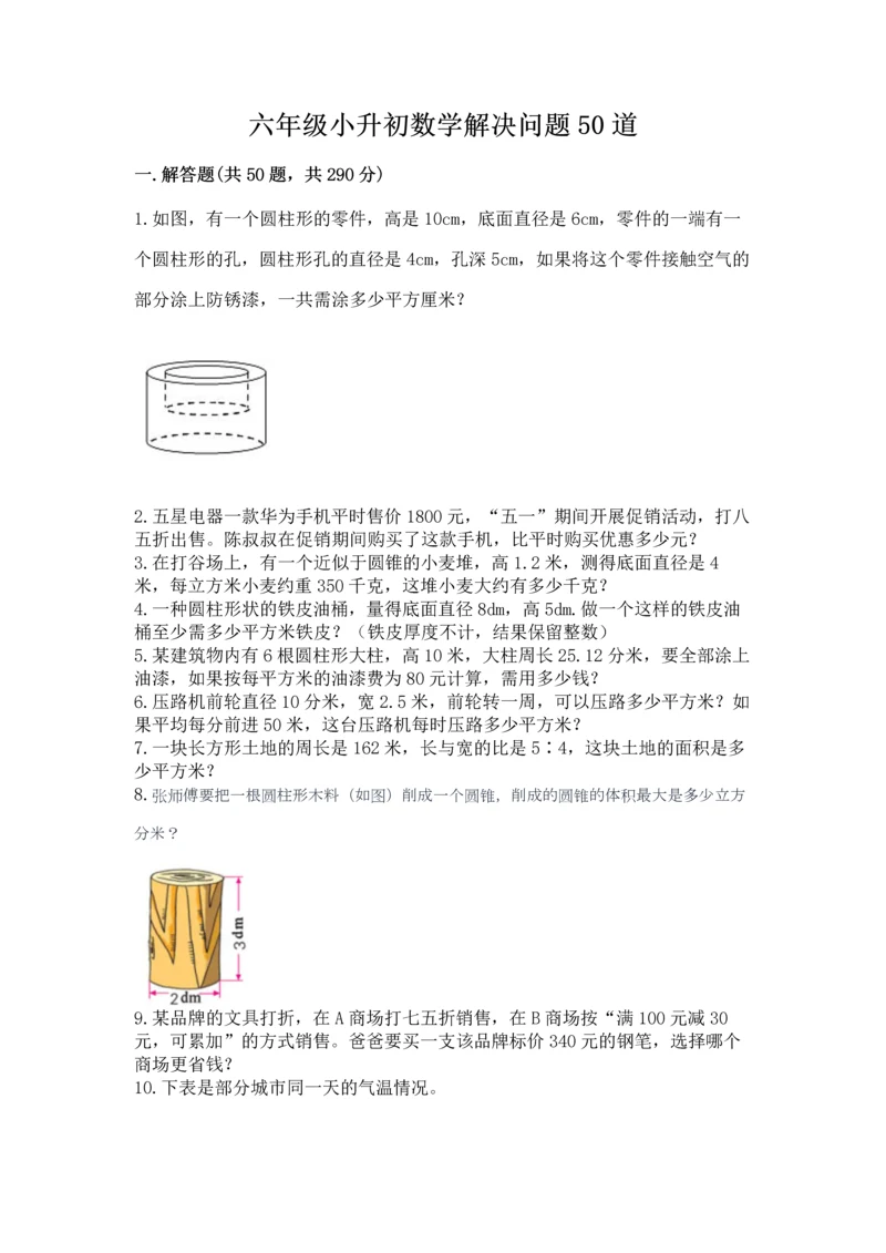 六年级小升初数学解决问题50道【模拟题】.docx