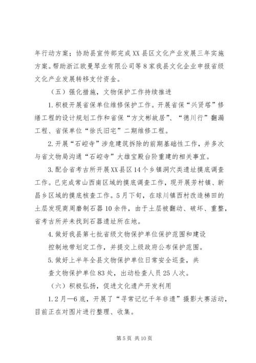 文广新局XX年上半年工作总结及下半年工作安排.docx