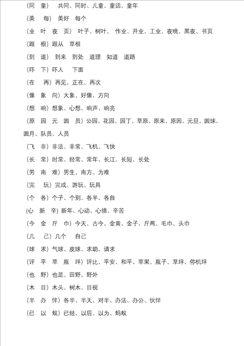 一年级下册语文复习重点词句