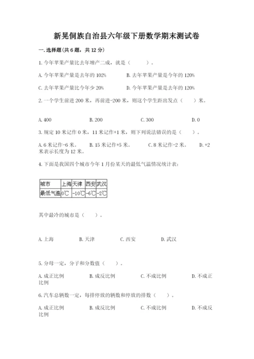 新晃侗族自治县六年级下册数学期末测试卷及参考答案.docx