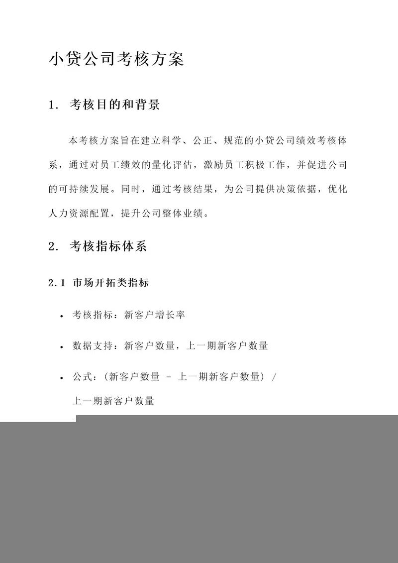 小贷公司考核方案