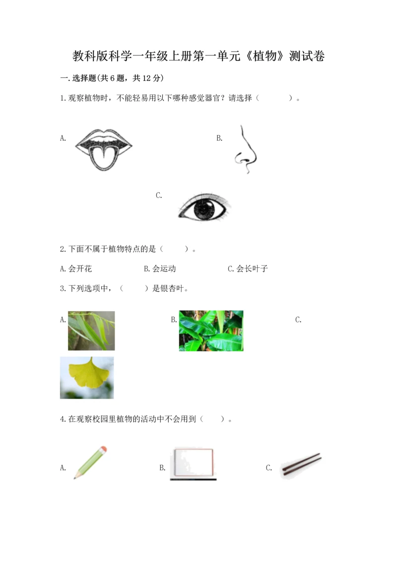 教科版科学一年级上册第一单元《植物》测试卷及参考答案（b卷）.docx
