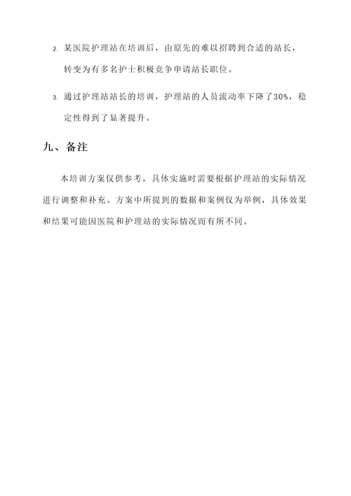 护理站站长培训计划方案