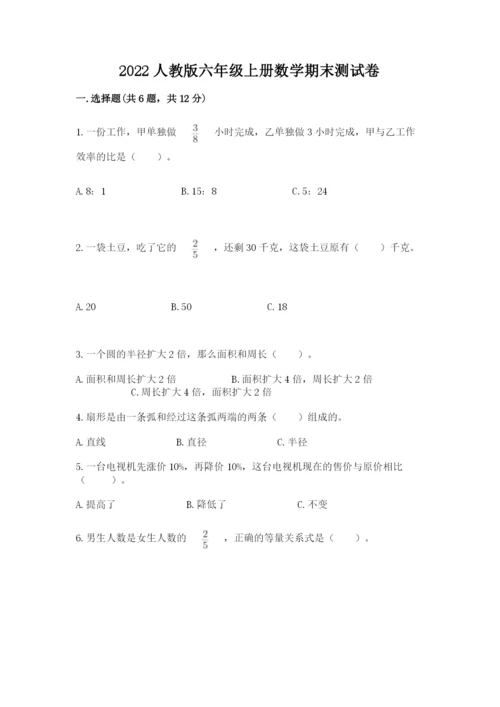 2022人教版六年级上册数学期末测试卷及完整答案【典优】.docx