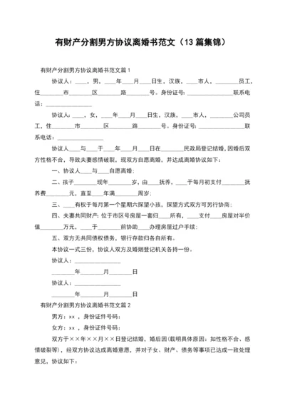 有财产分割男方协议离婚书范文(13篇集锦).docx