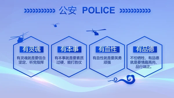 蓝色公安警察年终工作总结动态PPT模板