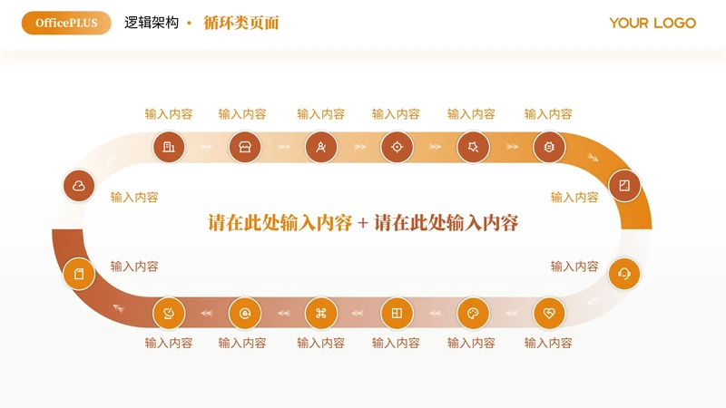 橙色商务风多项循环PPT单页