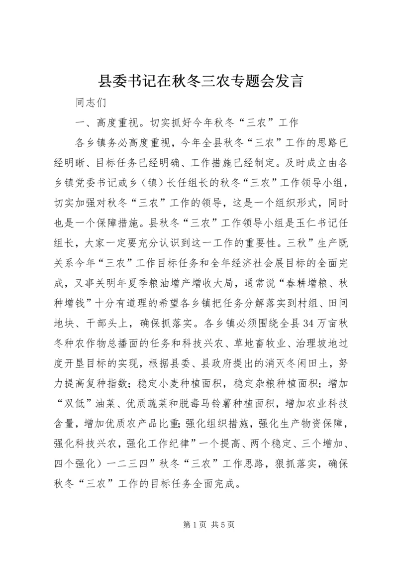 县委书记在秋冬三农专题会发言.docx