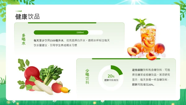 绿色扁平风学生饮食健康防护指南PPT