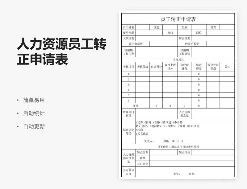 人力资源员工转正申请表