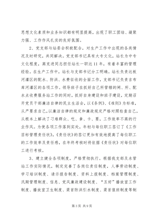 水管站党支部创建五好党支部汇报材料.docx