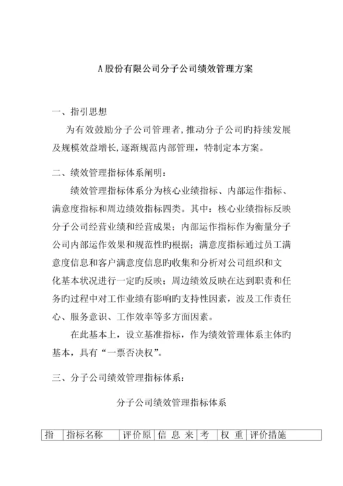 A股份有限公司分子公司绩效管理专题方案.docx
