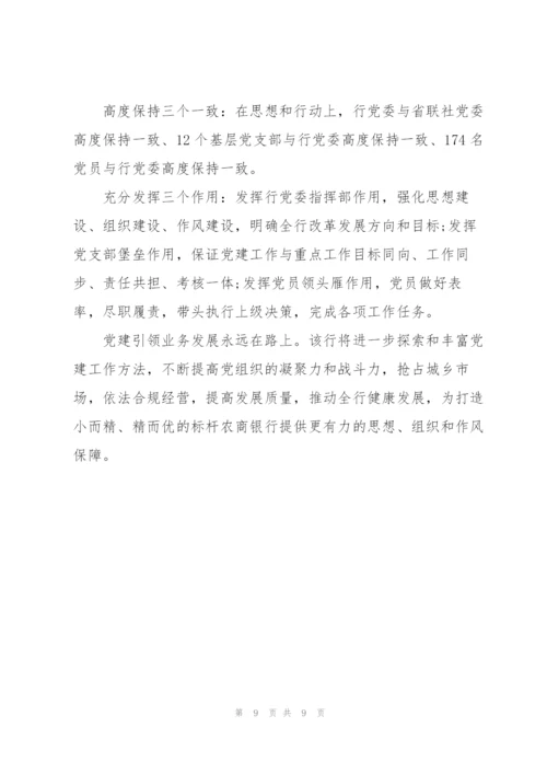 XX农商银行以党建引领促发展经验交流材料3篇.docx