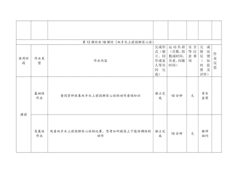 人教版体育八年级上册：第二章 田径 作业设计（表格式）