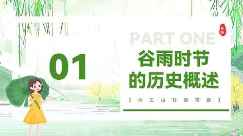 绿色清新风谷雨时节的诗意田园PPT模板