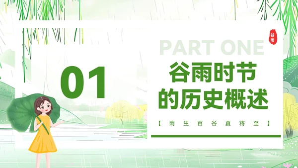 绿色清新风谷雨时节的诗意田园PPT模板