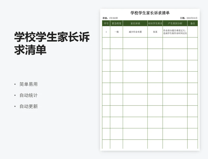 学校学生家长诉求清单