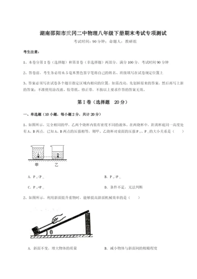 强化训练湖南邵阳市武冈二中物理八年级下册期末考试专项测试试题（解析卷）.docx