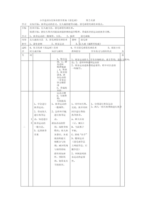 小学羽毛球特色教学教案