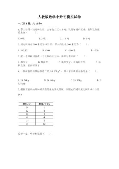 人教版数学小升初模拟试卷带答案（实用）.docx