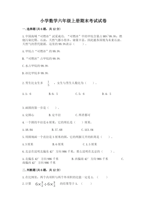 小学数学六年级上册期末考试试卷精品【巩固】.docx