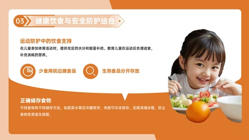 橙色几何风健康饮食与安全防护PPT模板